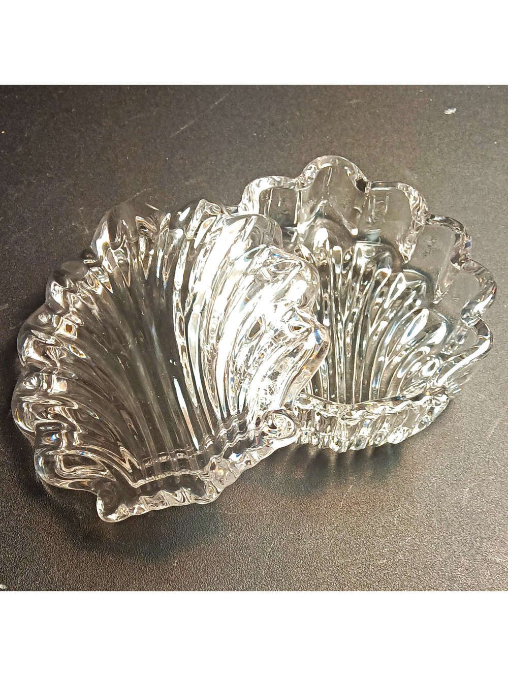 Vintage Gorham Crystal Chantilly Clamshell Lidded Trinket Box Jewelry Dish 4"